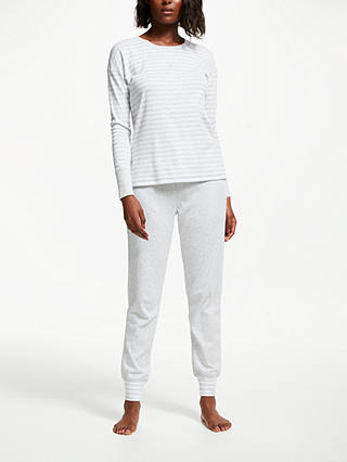John Lewis & Partners Edie Striped Cotton Pyjama Set, Grey/White
