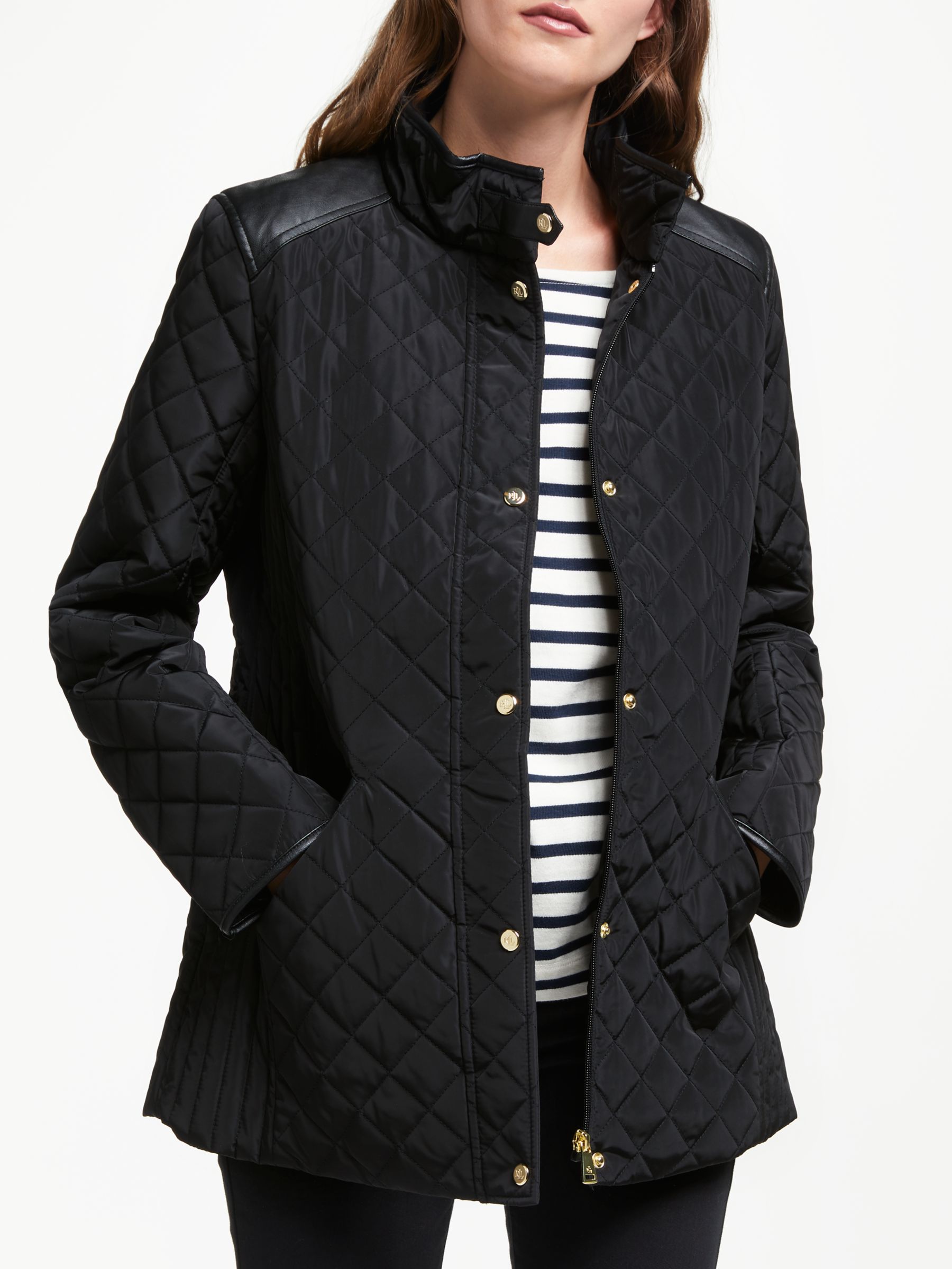 Lauren Ralph Lauren Yoke Quilted Coat, Black at John Lewis & Partners