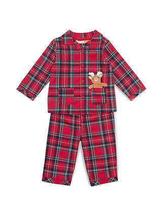 John Lewis & Partners Baby Christmas Tartan Woven Pyjamas, Red/Multi