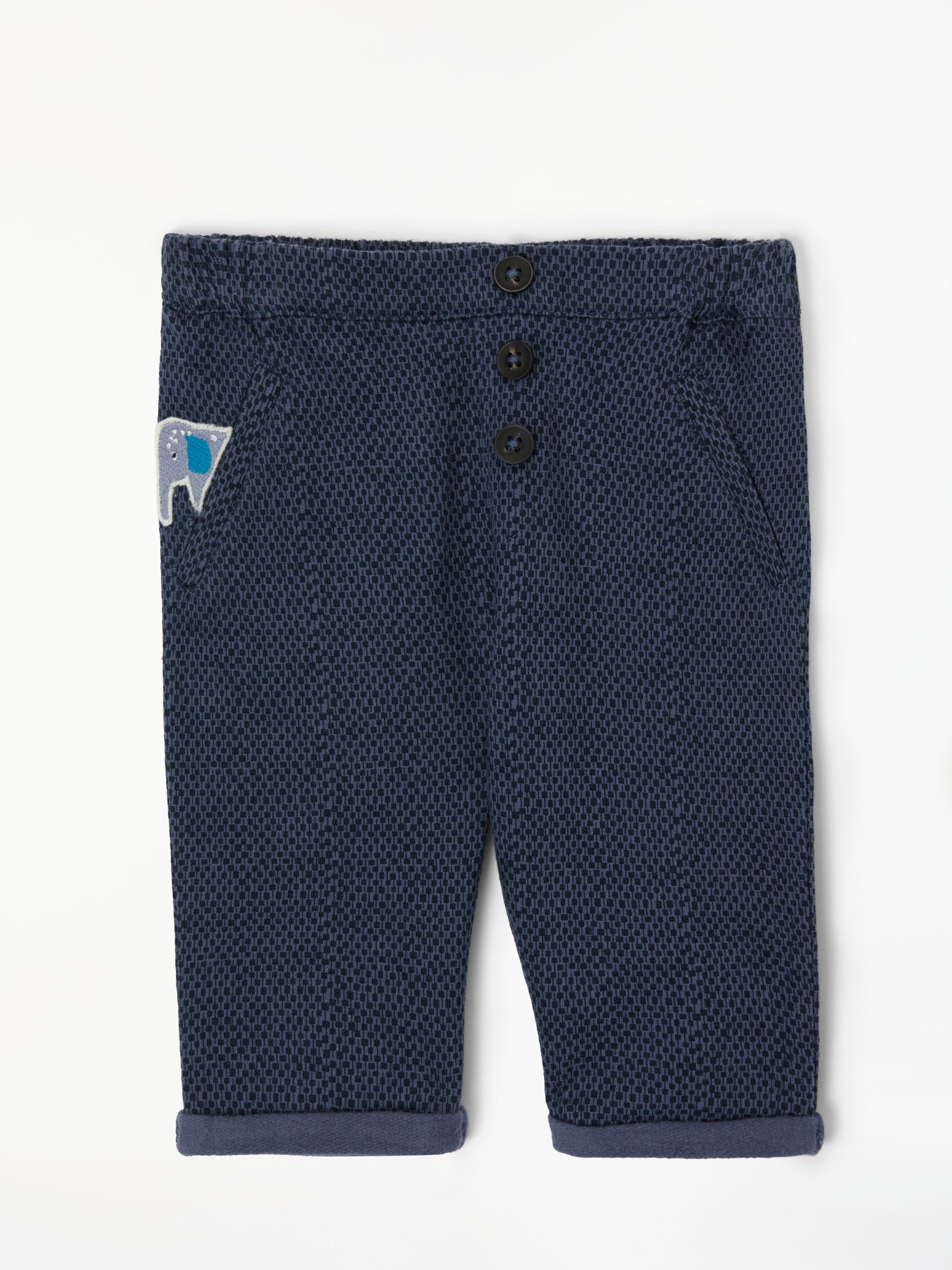 John Lewis & Partners Baby Textured Look Printed Trousers, Denim Blue