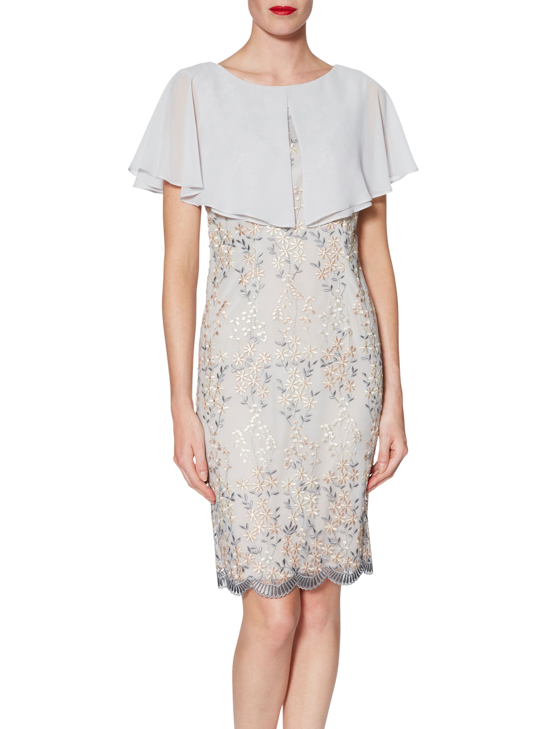 Gina Bacconi Edith Floral Embroidered Dress And Chiffon Cape, Beige
