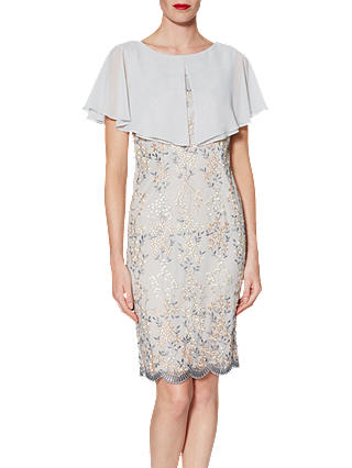 Gina Bacconi Edith Floral Embroidered Dress And Chiffon Cape, Beige