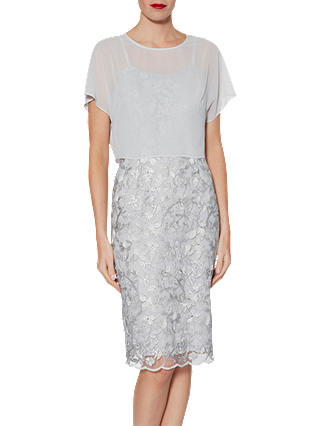 Gina Bacconi Megan Floral Embroidered Dress And Over Top, Grey/Silver ...