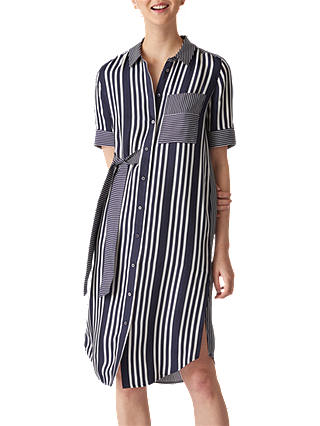 Whistles Stripe Shirt Dress, Navy/Multi