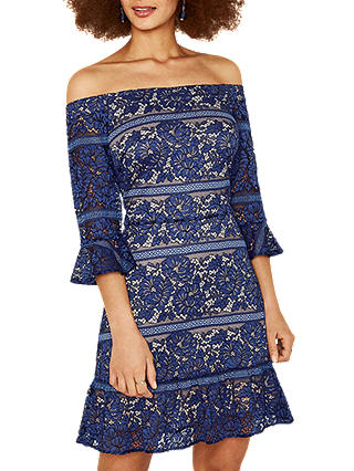 Oasis Lace Bardot Dress, Navy