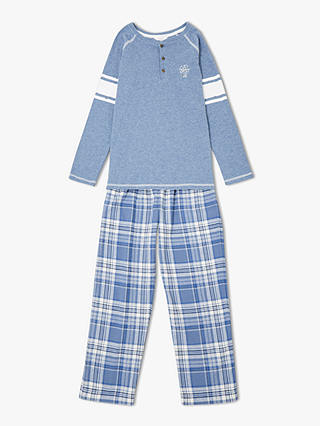 John Lewis & Partners Boys' Check Print Pyjamas, Blue