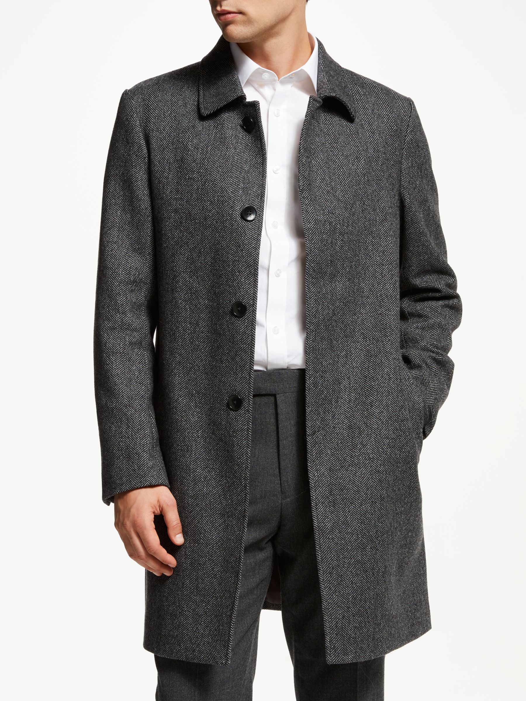 John Lewis & Partners Herringbone Shirt Collar Coat, Grey at John Lewis ...