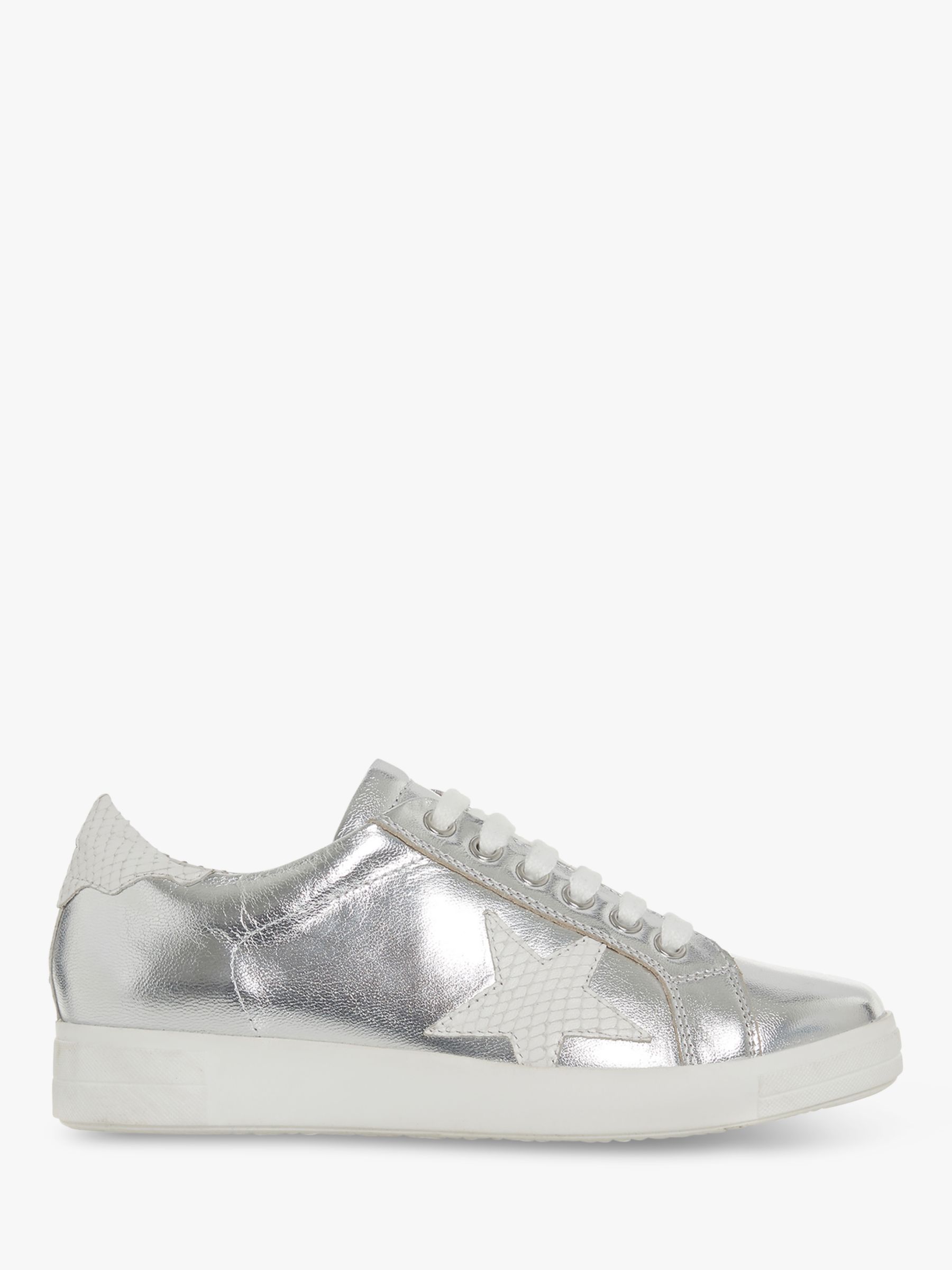 Dune Edris Lace Up Star Trainers, Silver Leather