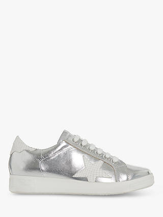 Dune Edris Lace Up Star Trainers, Silver Leather