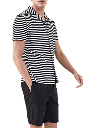Reiss Oulton Towelling Stripe Short Sleeve Shirt, Navy/White