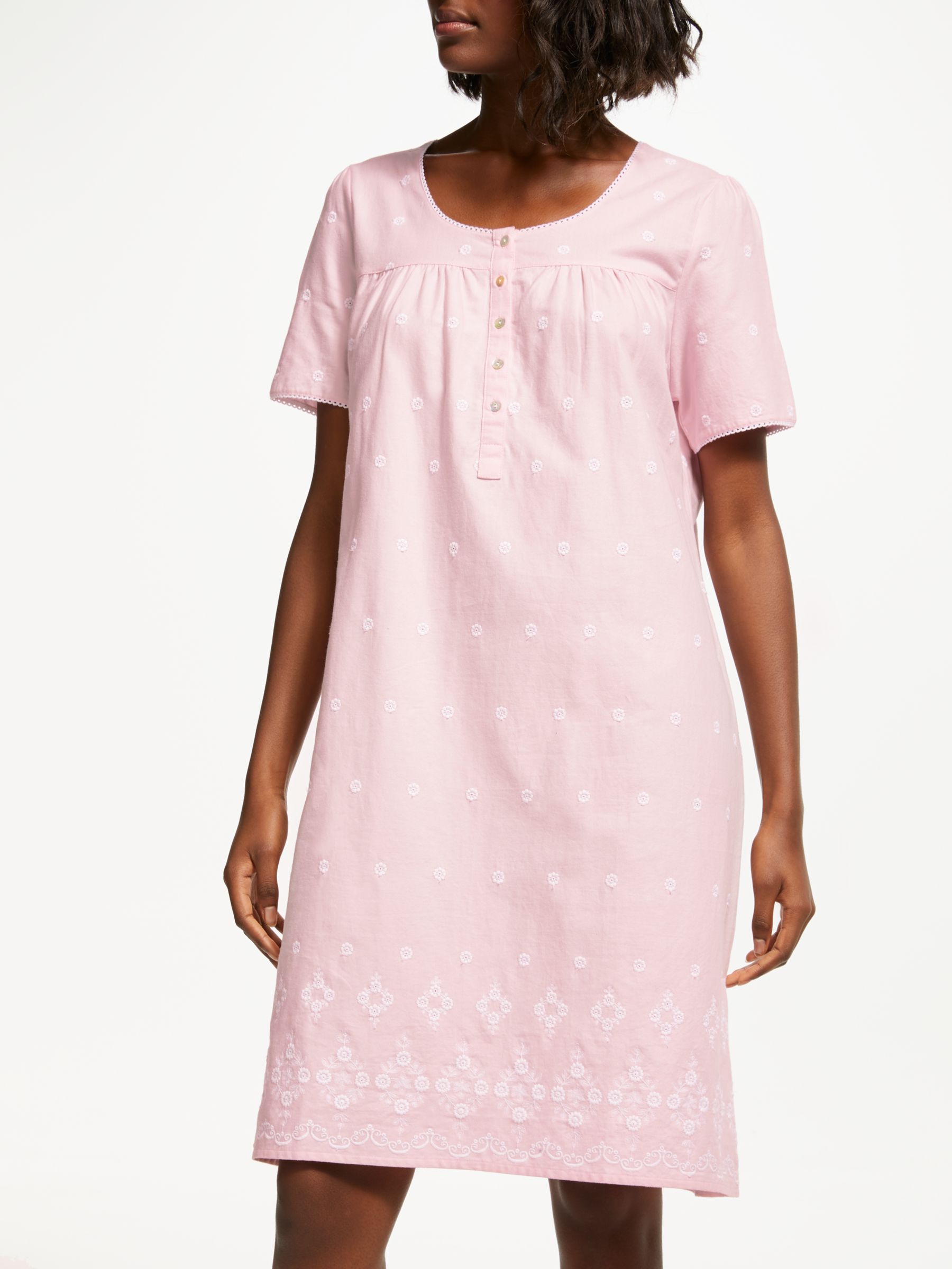 John Lewis & Partners Embroidered Cotton Nightdress, Pink