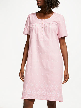 John Lewis & Partners Embroidered Cotton Nightdress, Pink