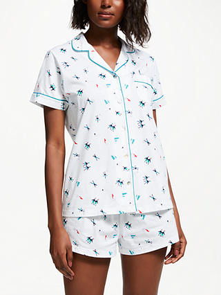 John Lewis & Partners Katie Shorts Cotton Pyjama Set With Bag, White