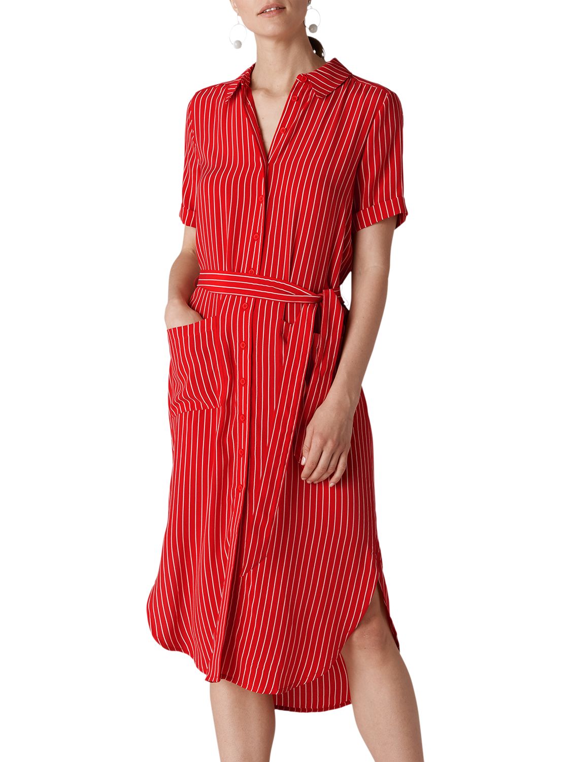 Whistles Montana Shirt Dress, Red/Multi at John Lewis & Partners