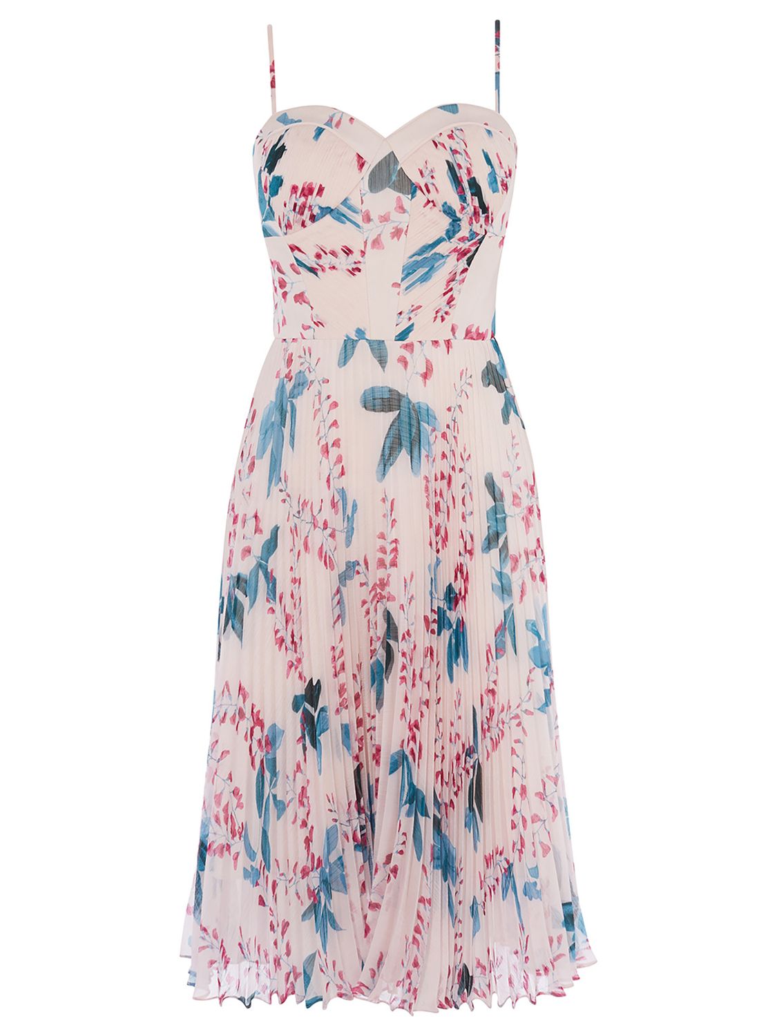 Karen Millen Floral Print Pleated Dress, Pink/Multi