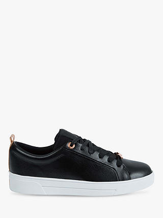 Ted Baker Gielli Lace Up Trainers, Black Leather/Textile
