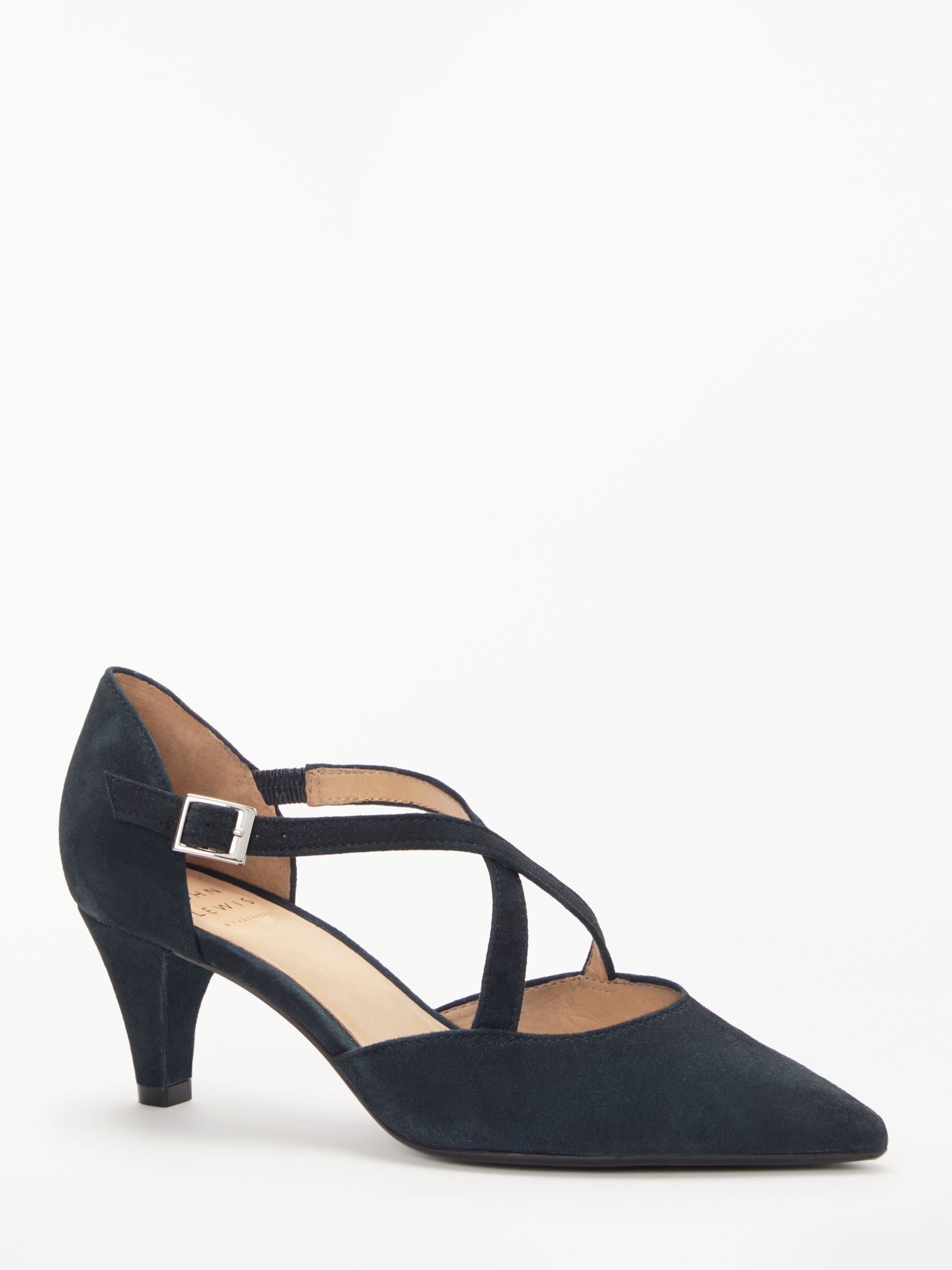 John Lewis & Partners Adaline Block Stiletto Court Shoes, Navy Suede at ...