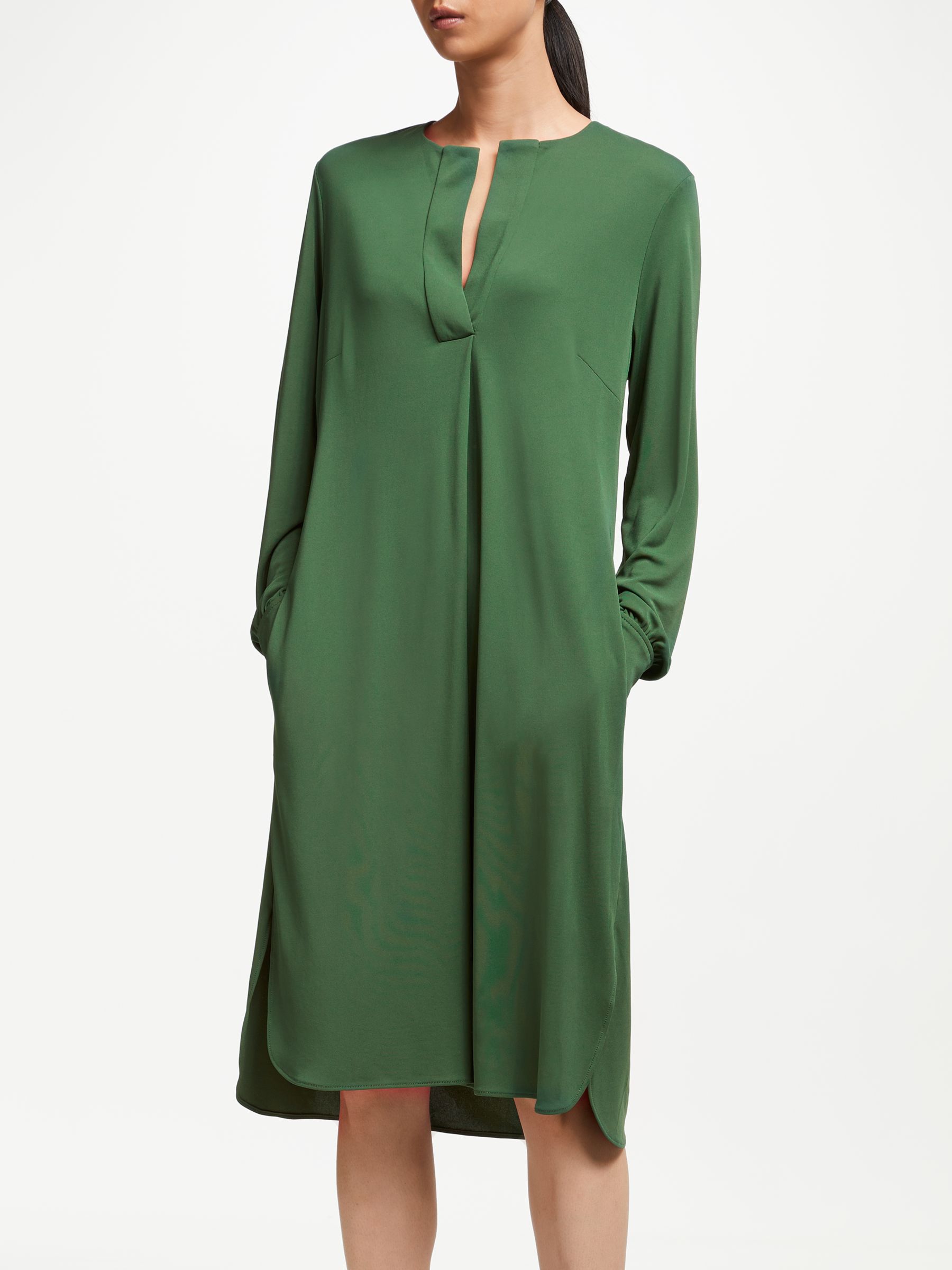 John Lewis & Partners Collarless Shirt Dress, Forest Green