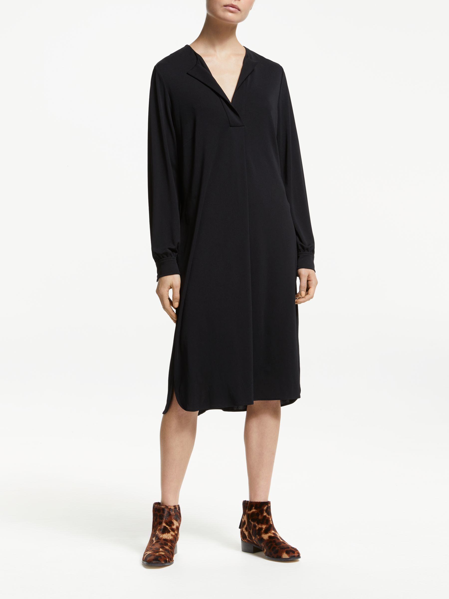 John Lewis & Partners Collarless Shirt Dress, Black