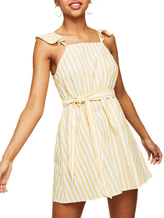 Miss Selfridge Tie Waist Stripe Dress, Pale Yellow