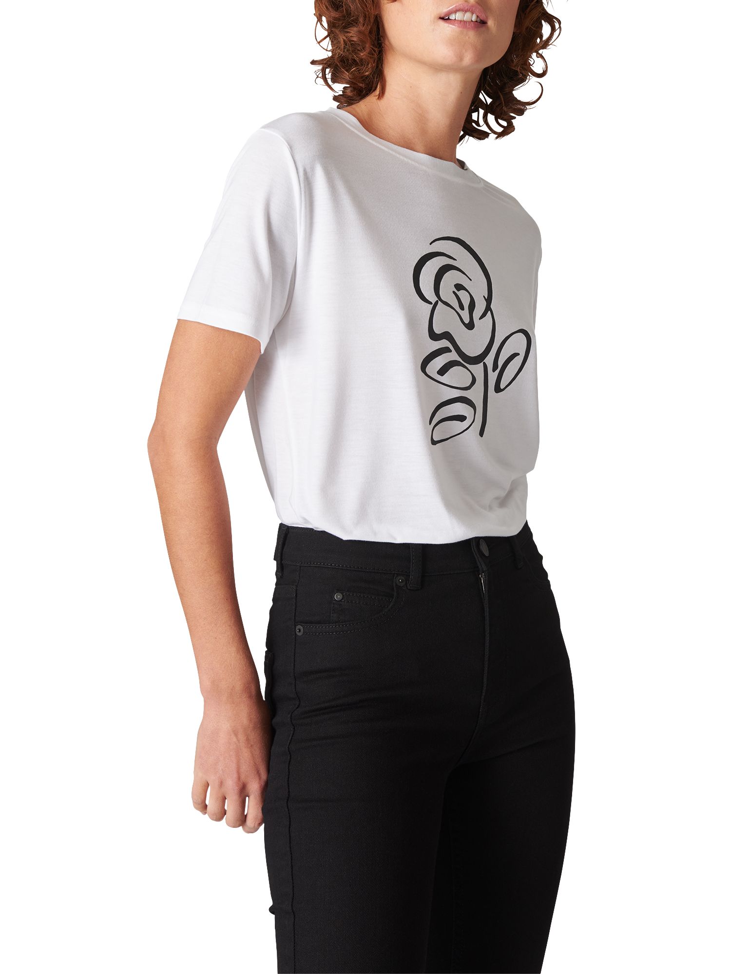 Whistles Rose Printed Logo T-Shirt, White at John Lewis & Partners
