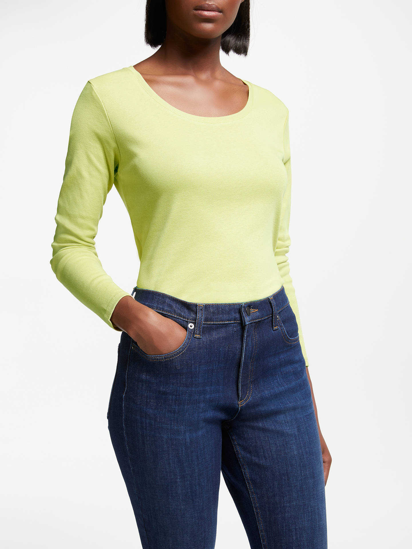 John Lewis & Partners Long Sleeve Scoop Neck T-Shirt, Lime Green at ...