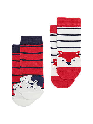 Baby Joule Terry Fox and Dog Socks, Pack of 2, Red/Navy