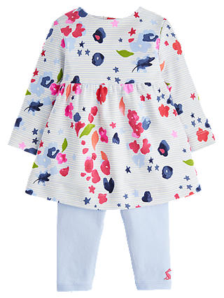 Baby Joule Floral Stripe Dress Set, Blue/Multi