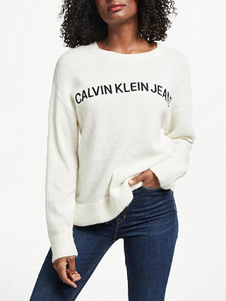 Calvin Klein Alpaca Blend Logo Jumper, Egret/CK Black
