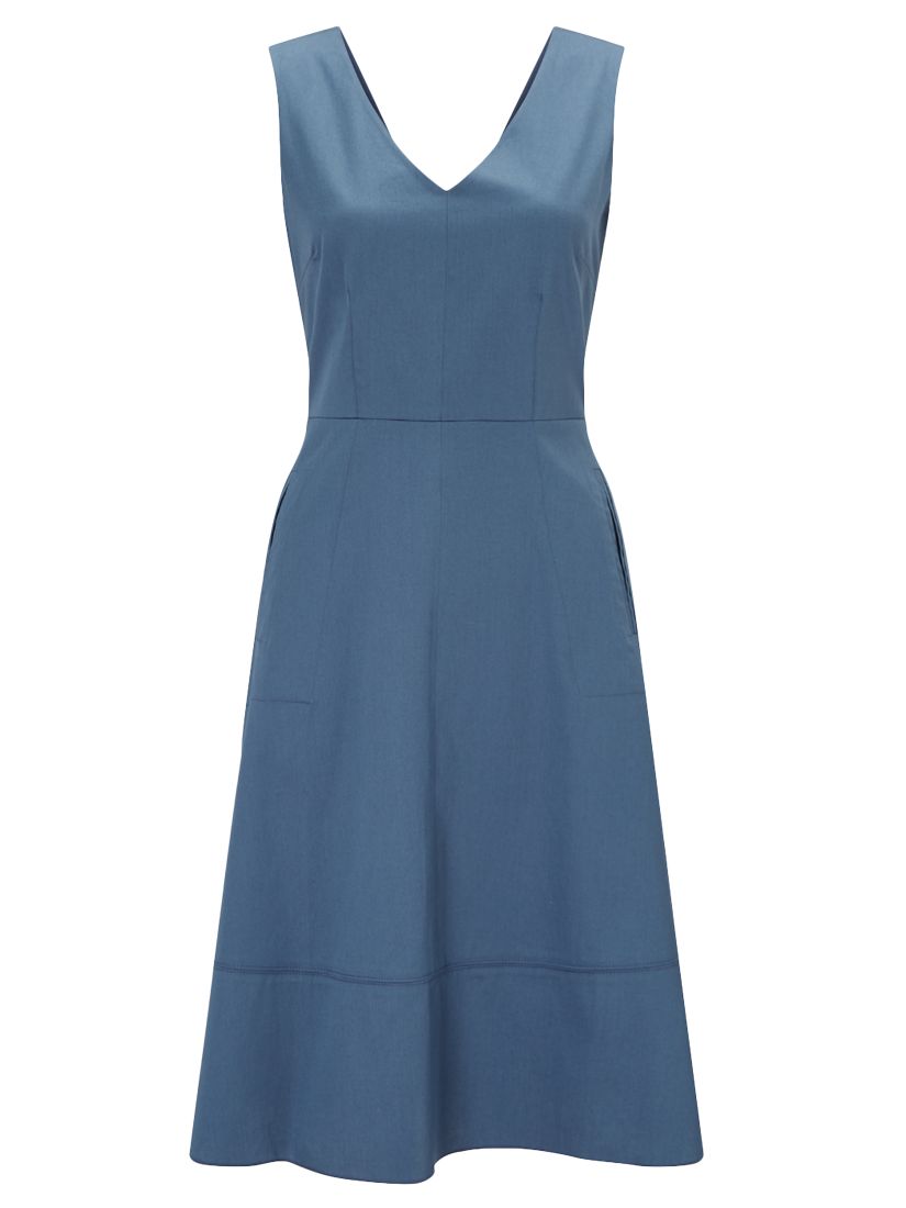 Jigsaw Cotton Fit And Flare Dress, Blue Steel
