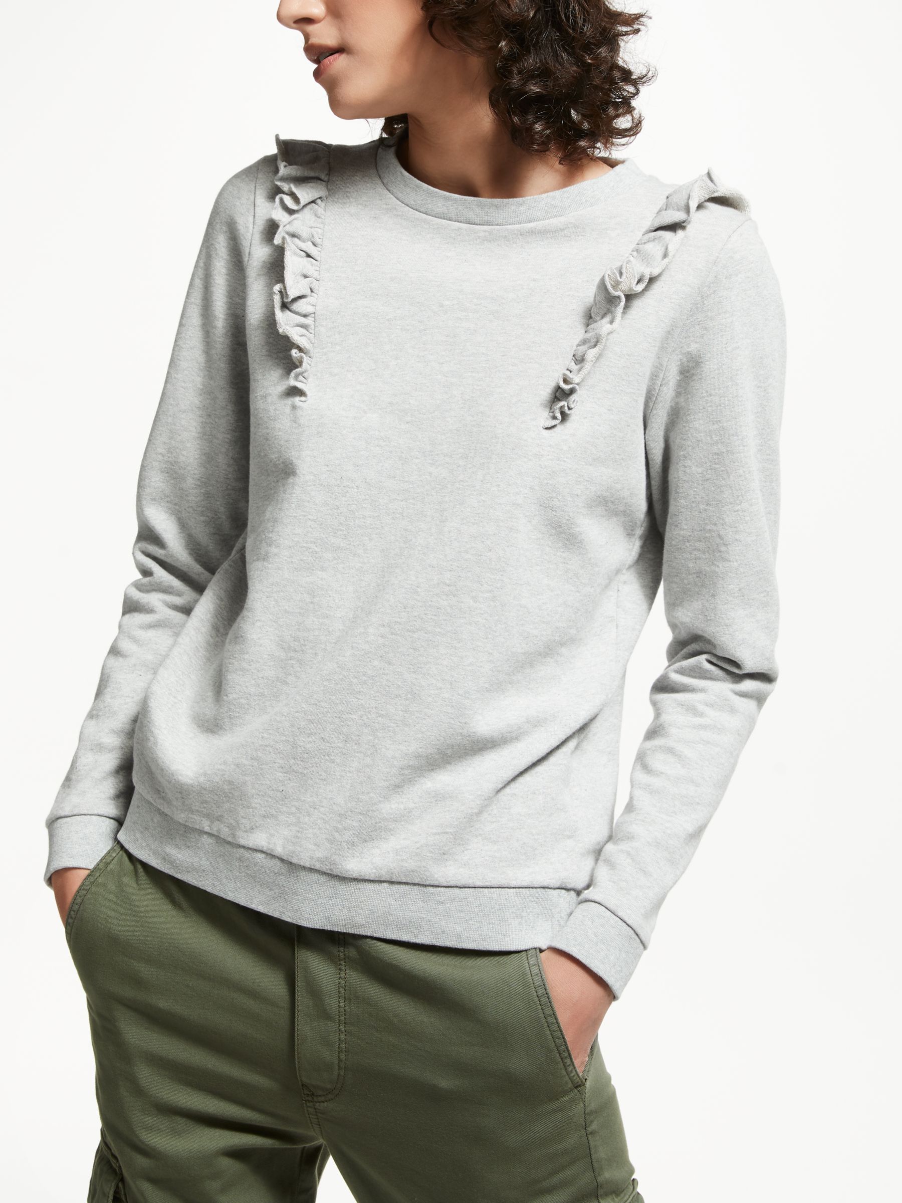 ARMEDANGELS Vega Organic Cotton Frill Shoulder Sweatshirt, Light Grey Melange
