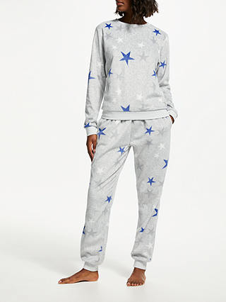 John Lewis & Partners Star Print Fleece Twosie Pyjama Set, Grey