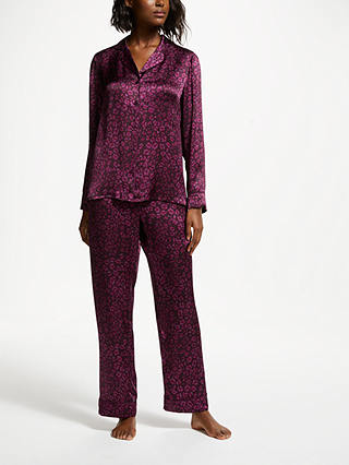 John Lewis & Partners Della Animal Silk Pyjama Set, Purple