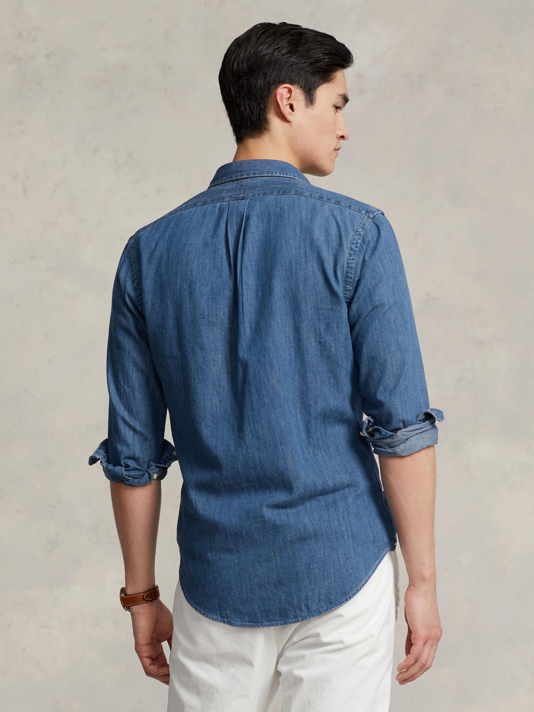 Polo Ralph Lauren Long Sleeve Slim Fit Denim Shirt, Blue at John Lewis &  Partners