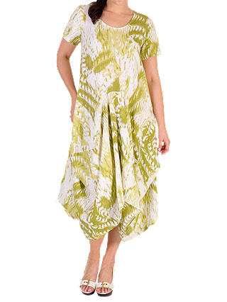 Chesca Printed Drape Linen Dress, Apple Green/White