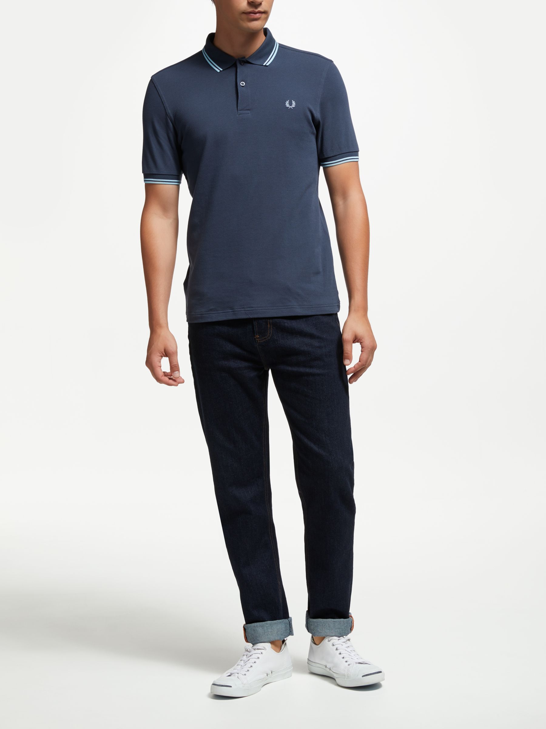 Fred Perry Twin Tipped Regular Fit Polo Shirt, Dark Airforce at John ...