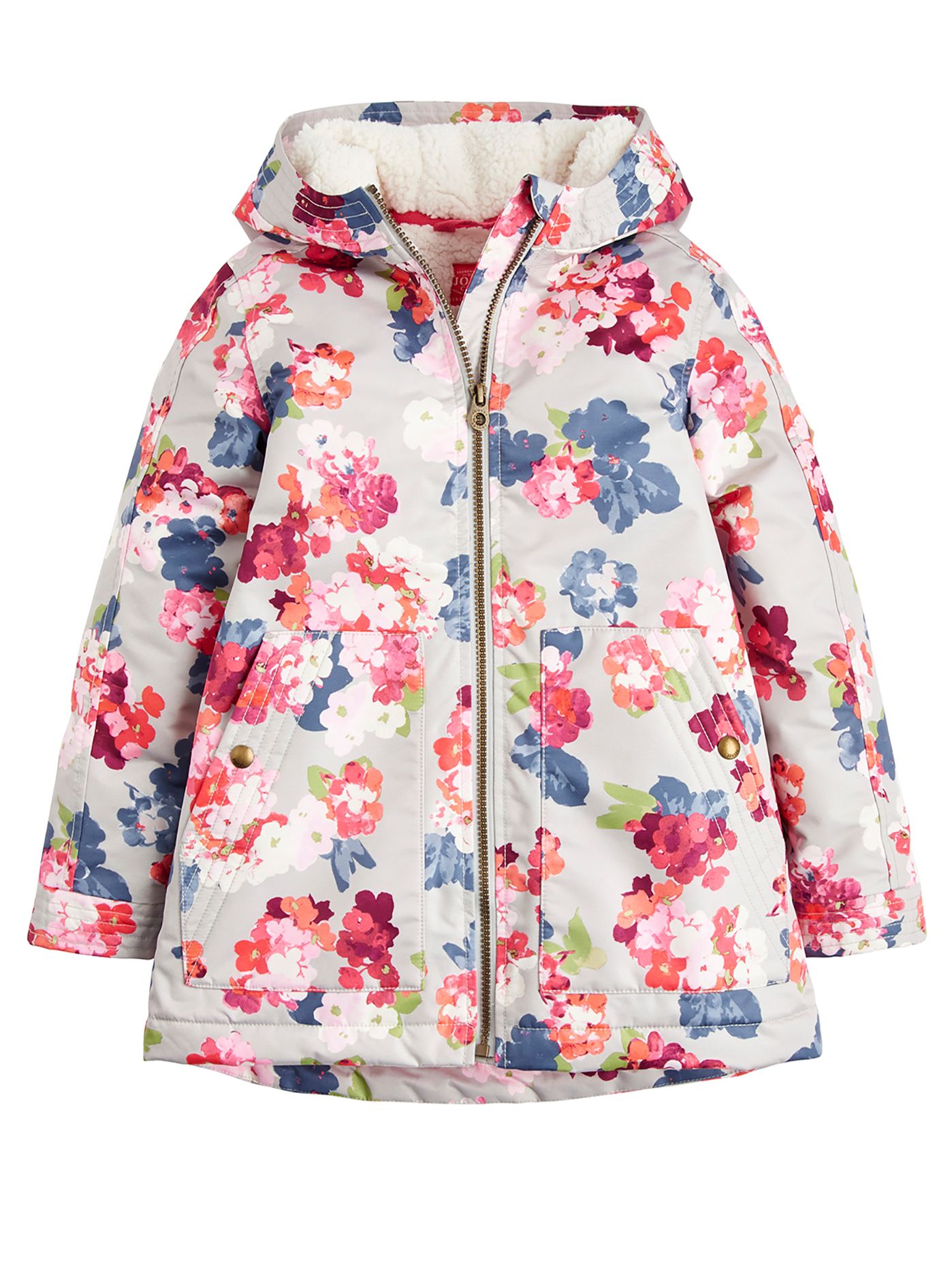 Little Joule Girls' Raindrop Floral Coat, Grey