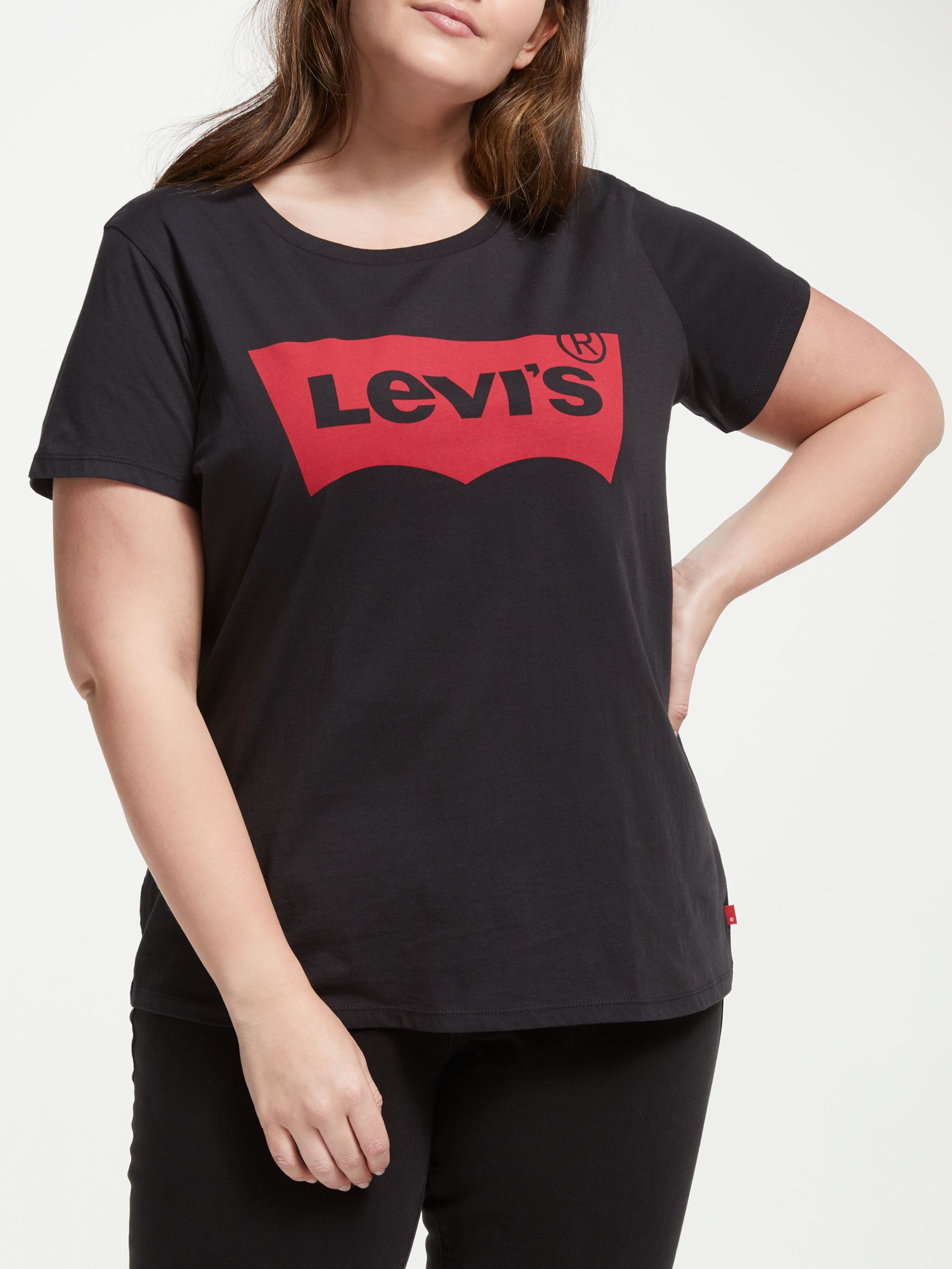 Levi's Plus Size The Perfect Logo T-Shirt, Batwing Black at John Lewis ...