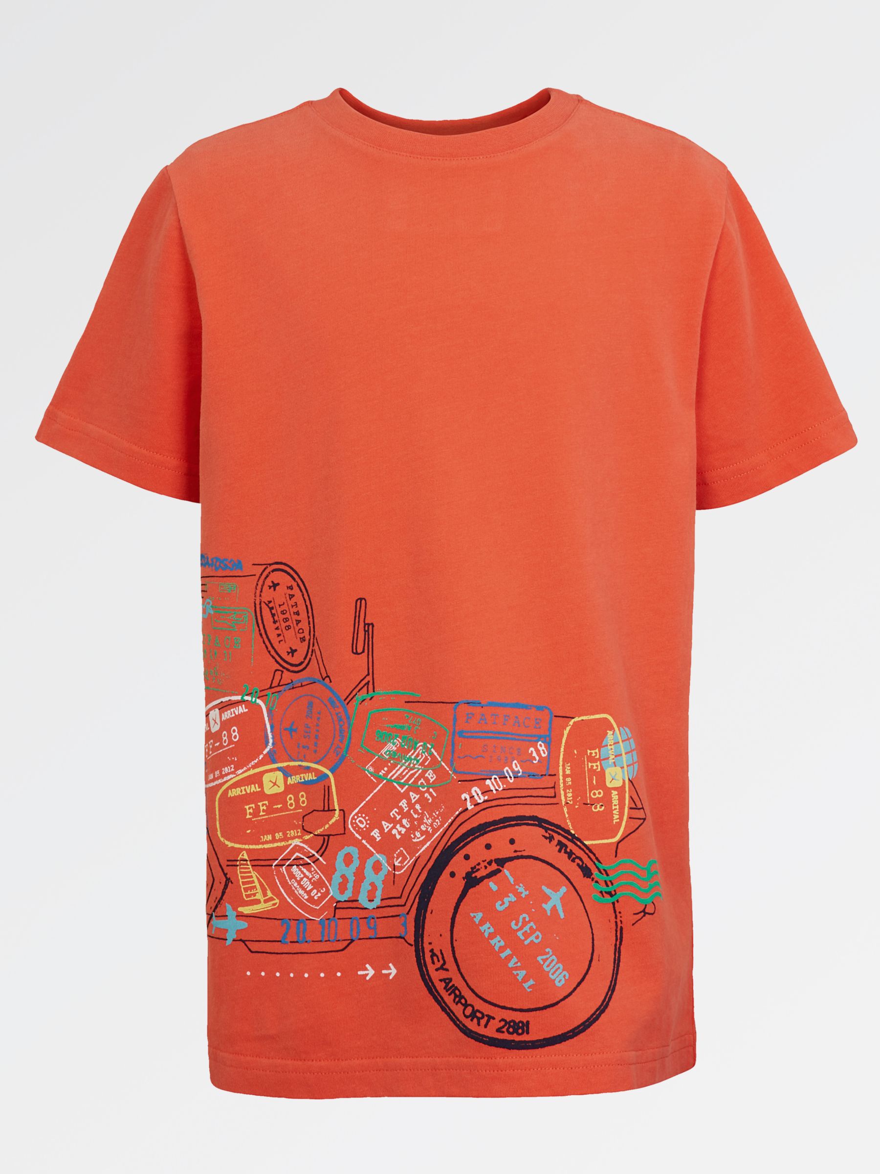 Fat Face Boys' Car Stamp Print T-Shirt, Orange at John Lewis & Partners