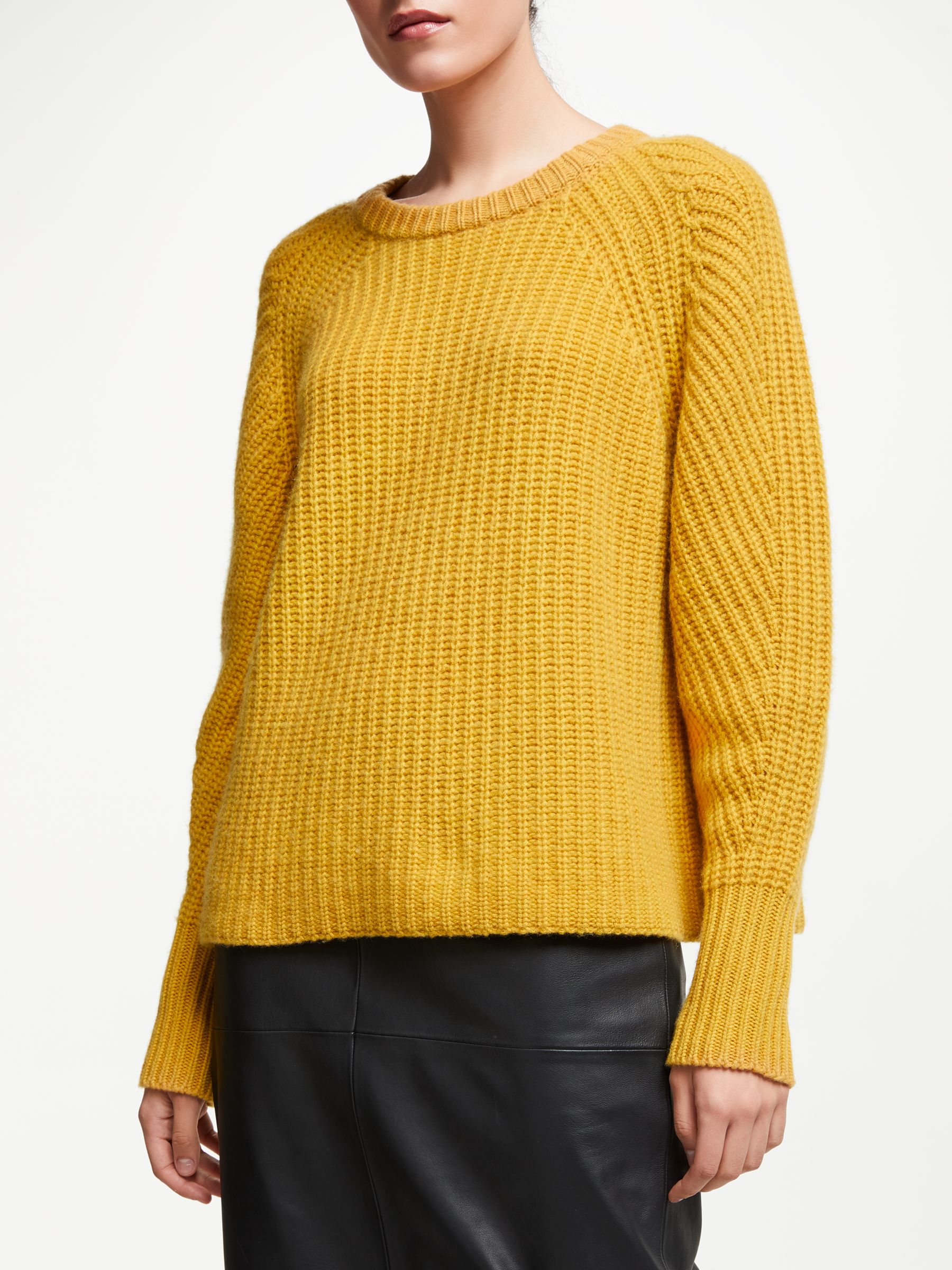 John Lewis & Partners Cashmere Chunky Rib Knit Sweater, Ochre at John ...