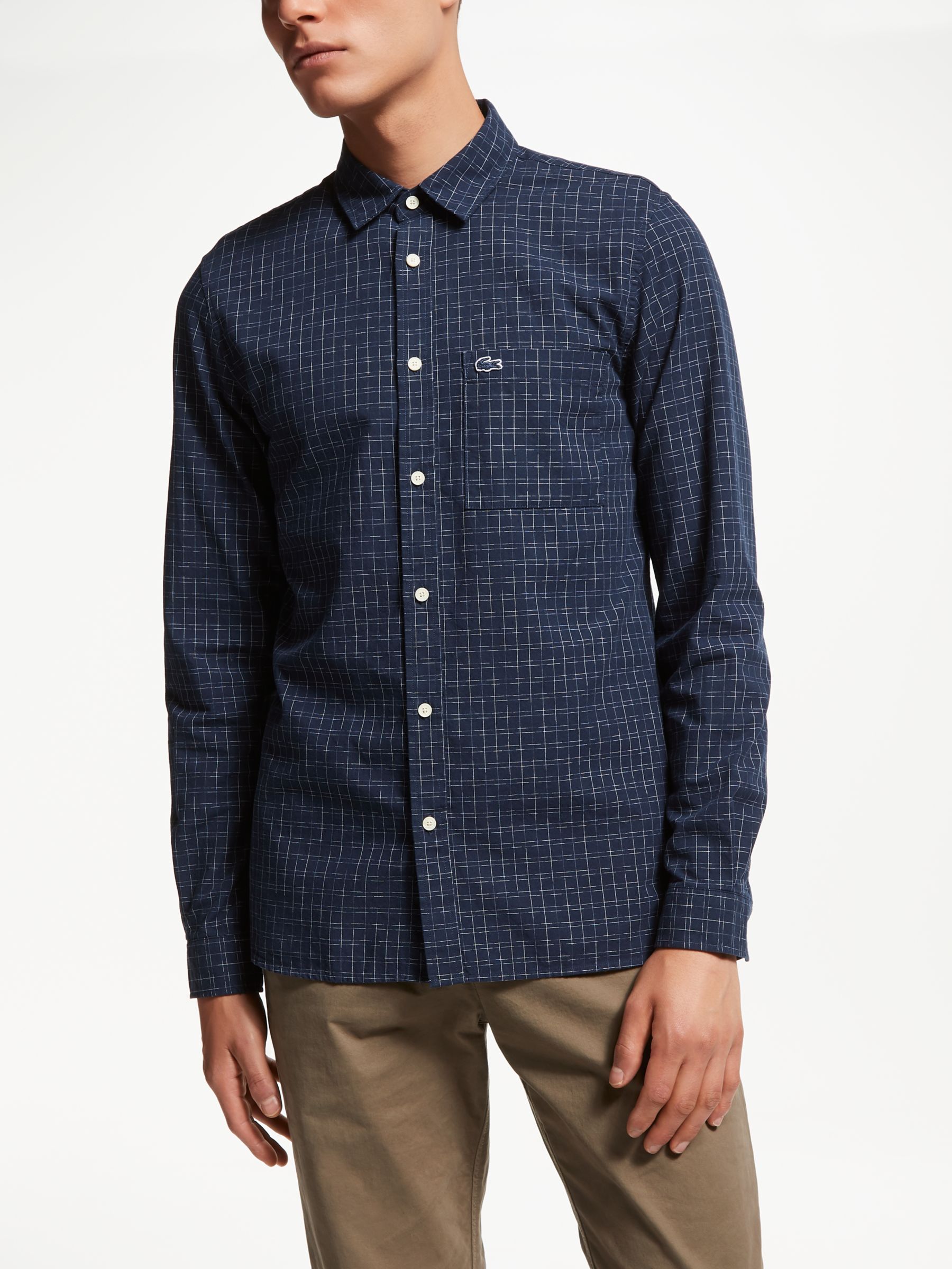 Lacoste Long Sleeve Check Textured Poplin Shirt, Blue