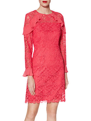 Gina Bacconi Shola Floral Lace Mini Dress, Flamingo Pink
