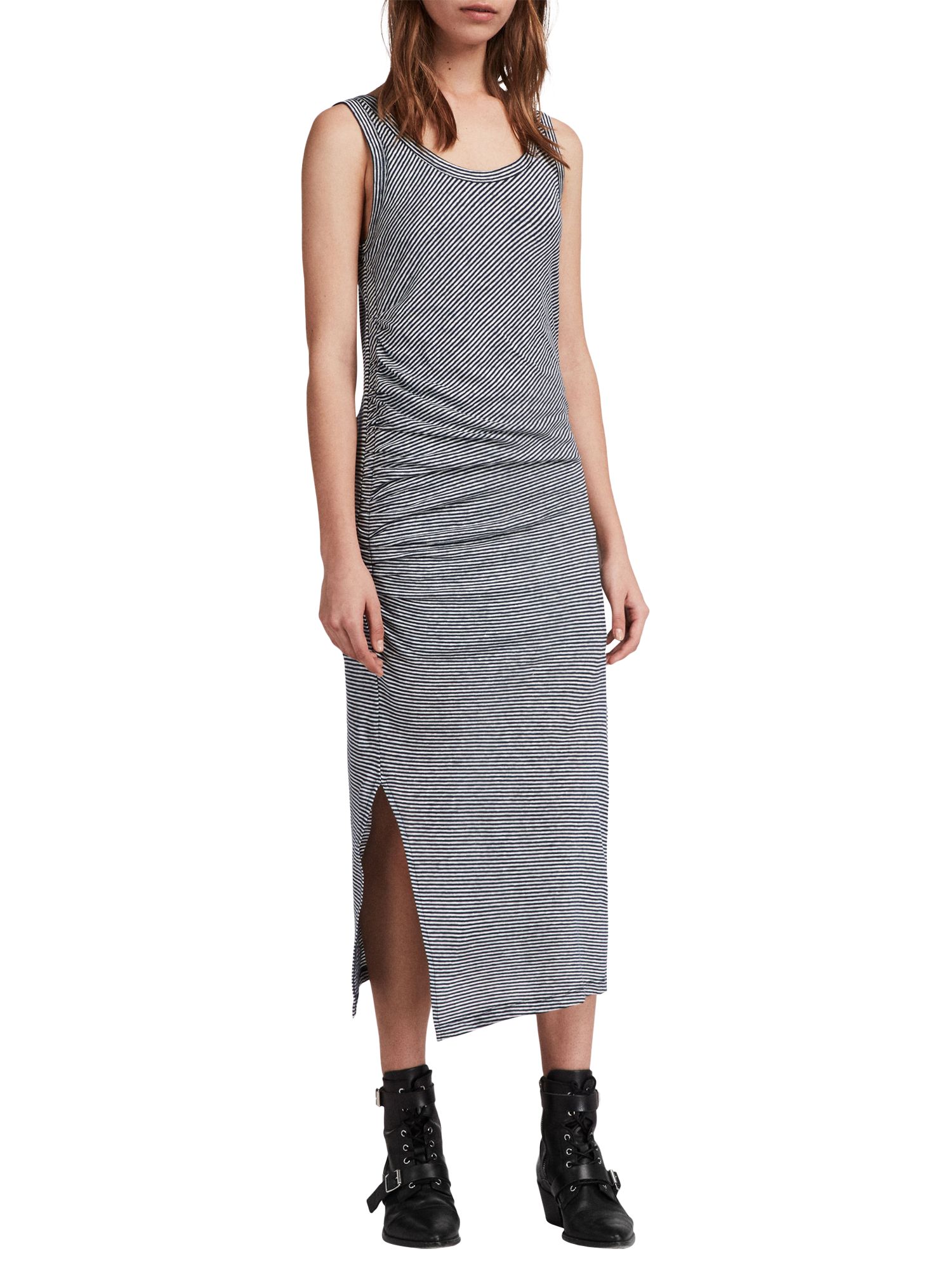 AllSaints Tina Stripe Maxi Side Split Dress, Black/White