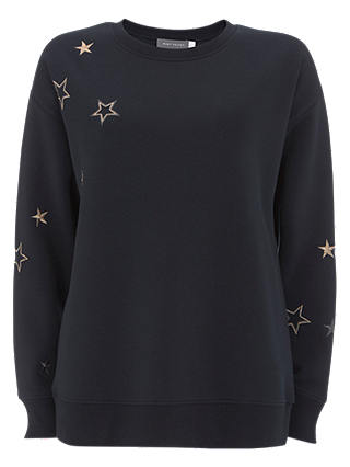 Mint Velvet Embroidered Star Sweatshirt, Dark Blue