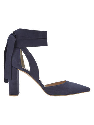 Mint Velvet Emily Tie Block Heeled Court Shoes, Blue Leather
