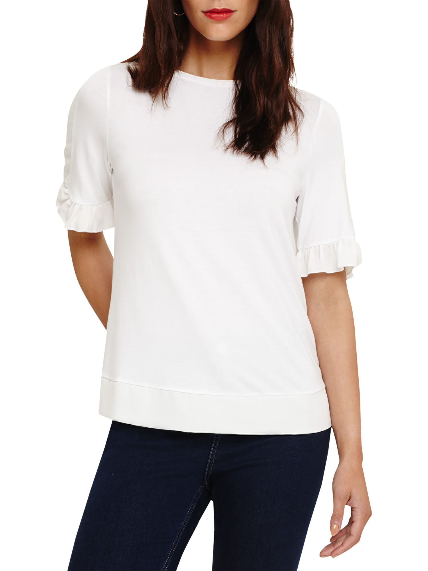 Phase Eight Finley Frill Sleeve Top, Ivory at John Lewis & Partners