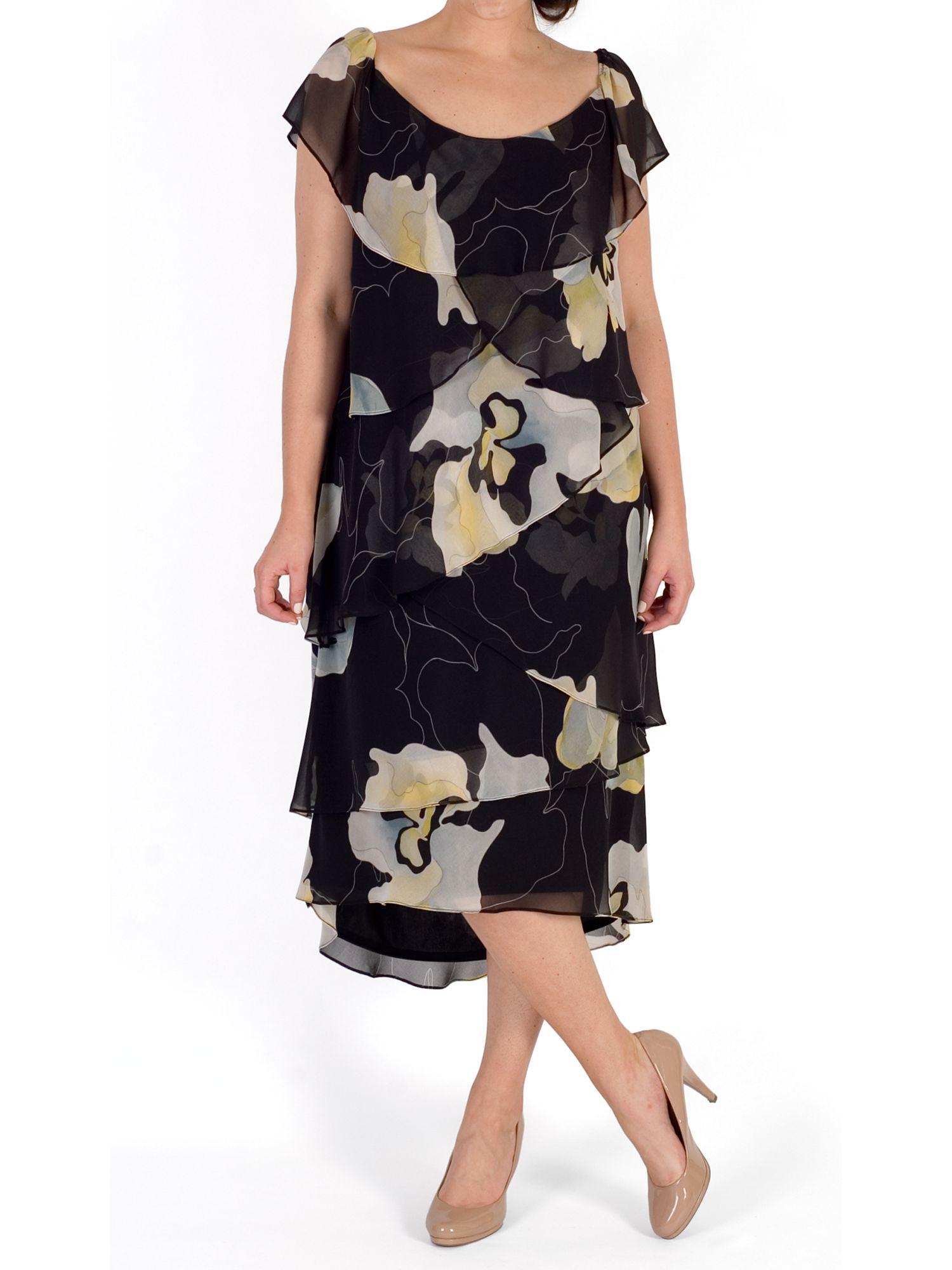 Chesca Floral Layered Dress, Black/Multi at John Lewis & Partners