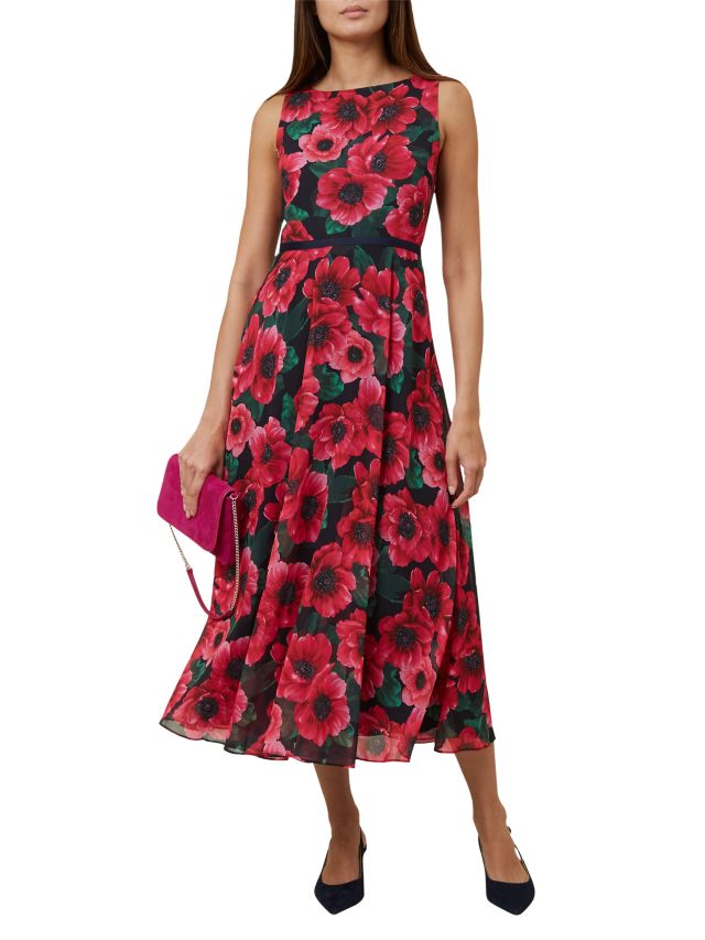 Hobbs Carly Midi Dress, Raspberry/Multi, 6