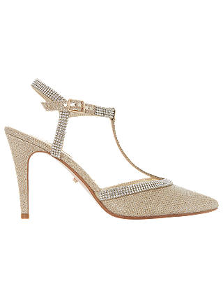 Dune Darsie Jewel Embellished Stilleto Heel Court Shoes, Gold