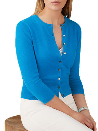 Pure Collection Cashmere Cropped Cardigan, Peacock Blue